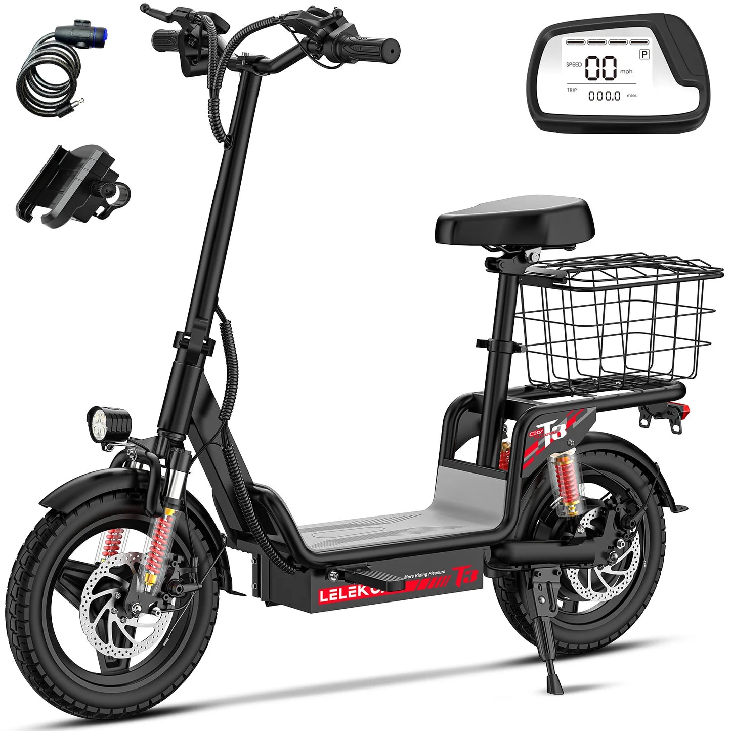 LELEKUAI Adult Electric Bike 500W 48V Foldable With Basket