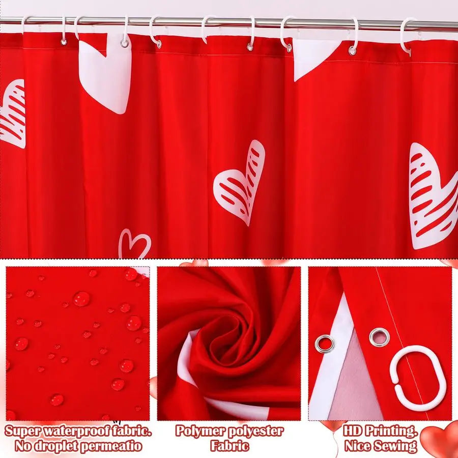 Valentines Day Shower Curtain Set With Bath Mat And Hooks
