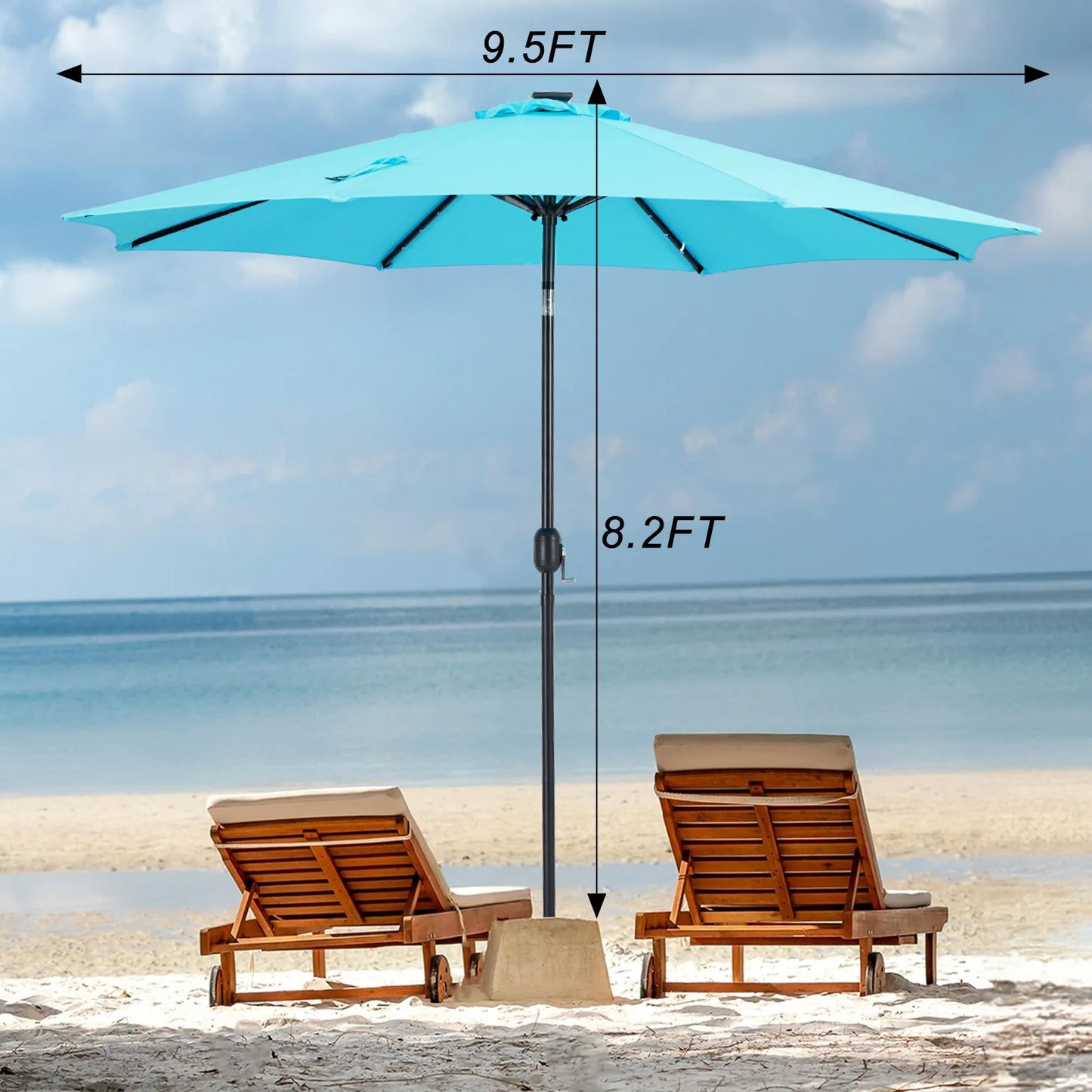 JHK Solar Patio Umbrella With 32 LED Lights Tilt UVResistant