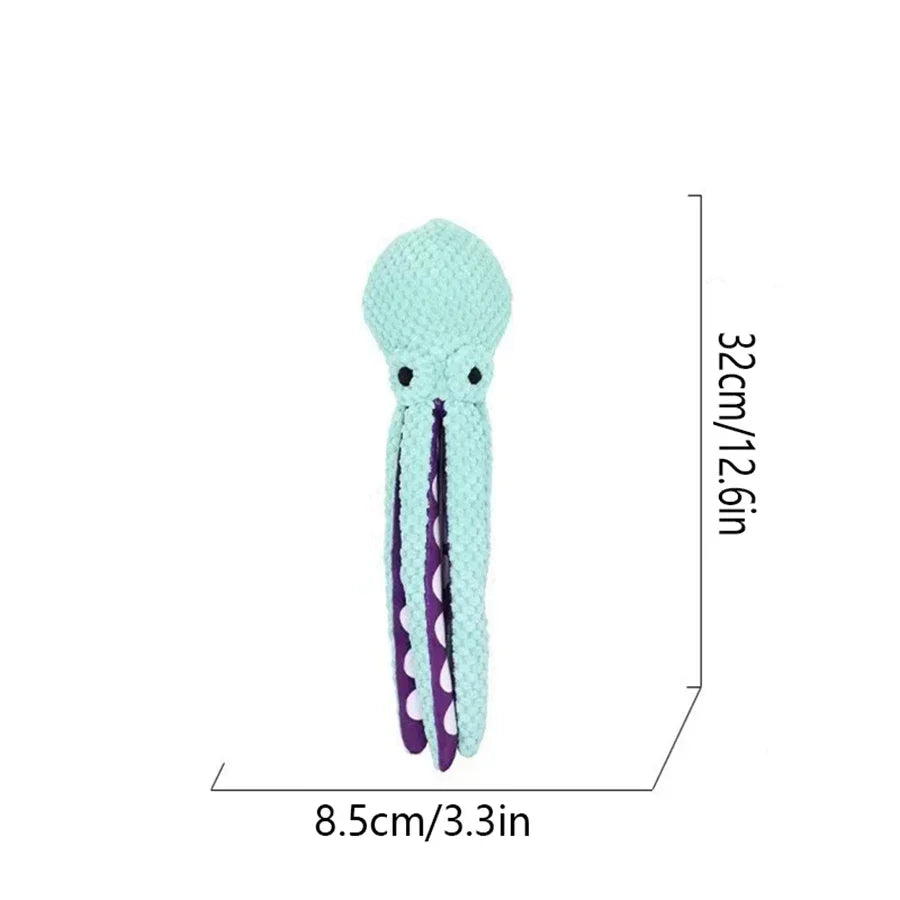 Denim Dog Plush Octopus Toy With Interactive Sound