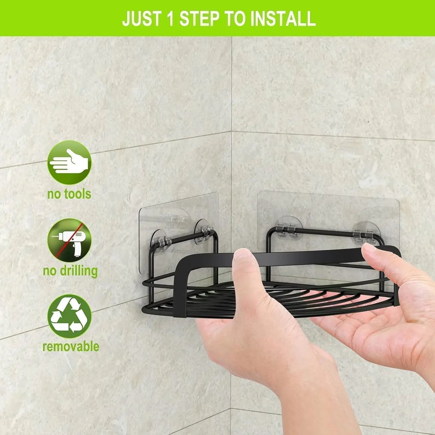 Adhesive Corner Shower Shelf With 4 Hooks Rustproof Stainless Steel