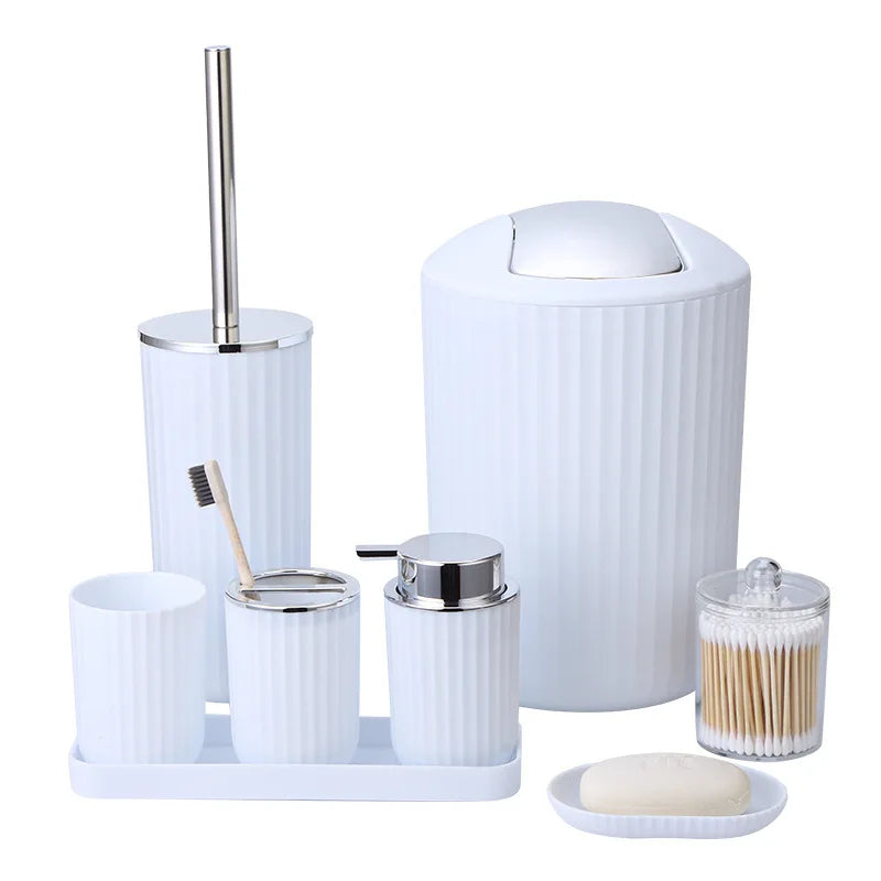 Eight Piece Plastic Bathroom Storage Toiletry Set With Toothbrush Holder