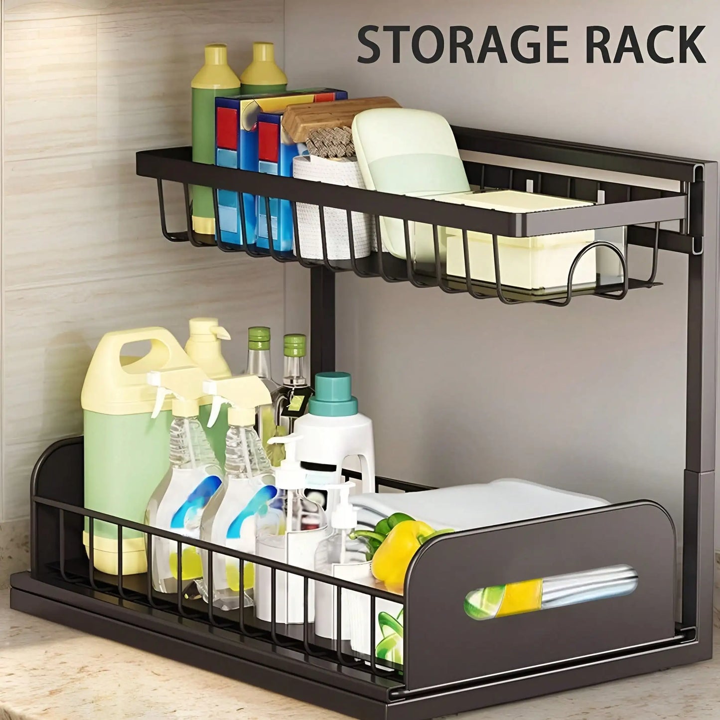 Under Sink Organizer Rack 2 Tier Sliding Cabinet Basket Drawer Storage