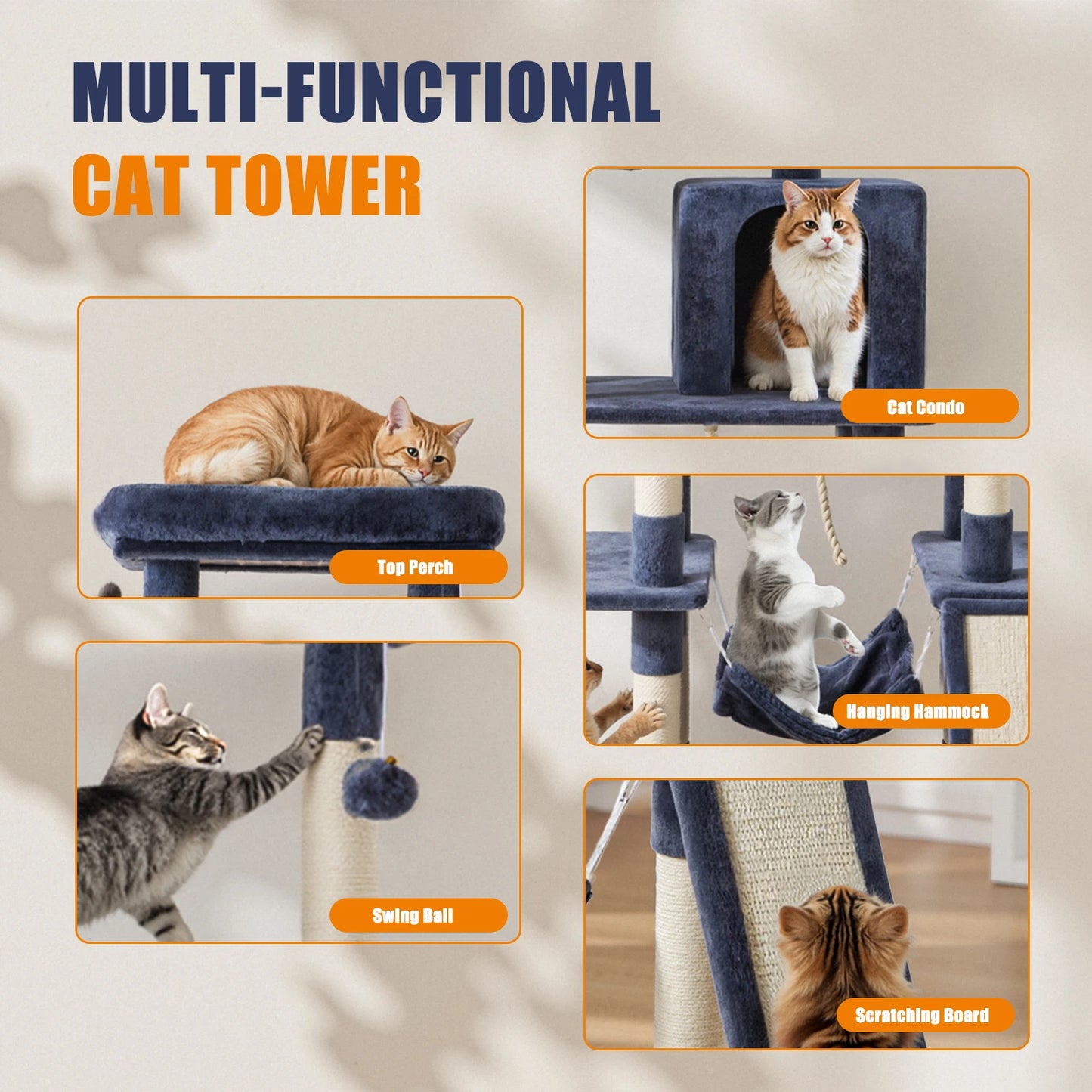 JHK Cat Tree Multi-Cat Climbing Tower Natural Sisal Posts