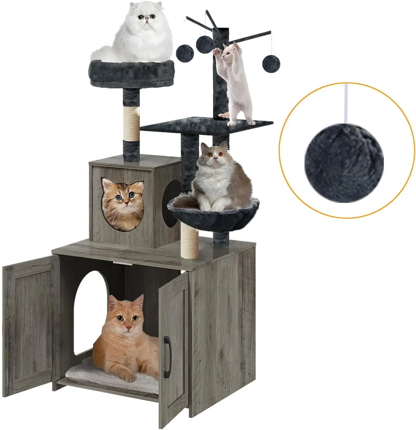 NONECN Cat Tree With Litter Box And Food Station Indoor