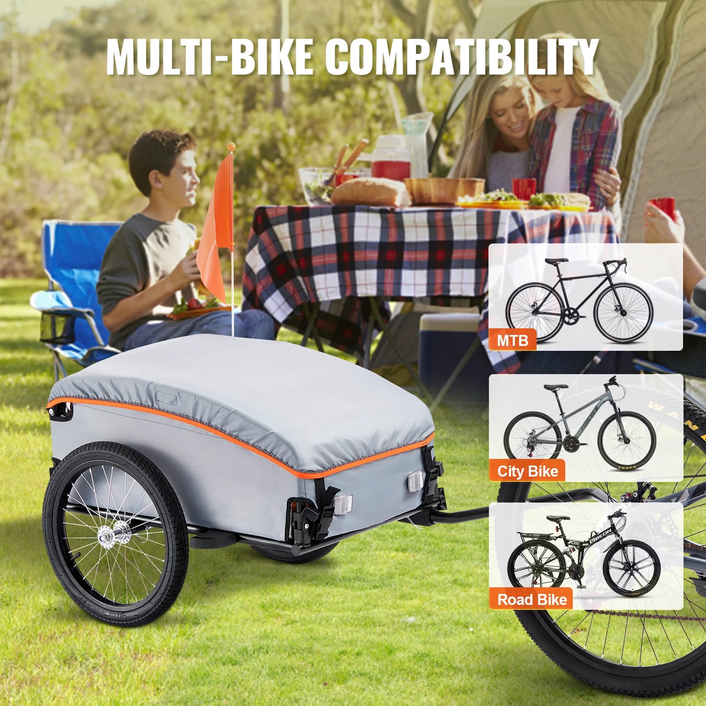 SucceBuy 100 Pound Folding Bike Cargo Trailer With Waterproof Cover