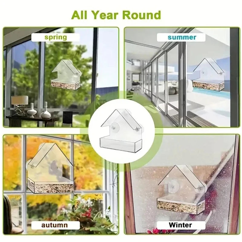 Transparent Acrylic Window Bird Feeder With Suction Cups For Birds