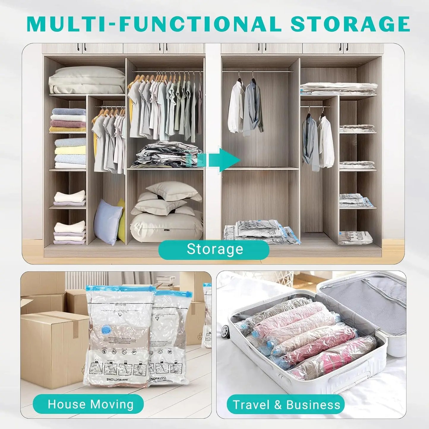 Vacuum Storage Bags With Hand Pump Space Saving For Clothes Travel