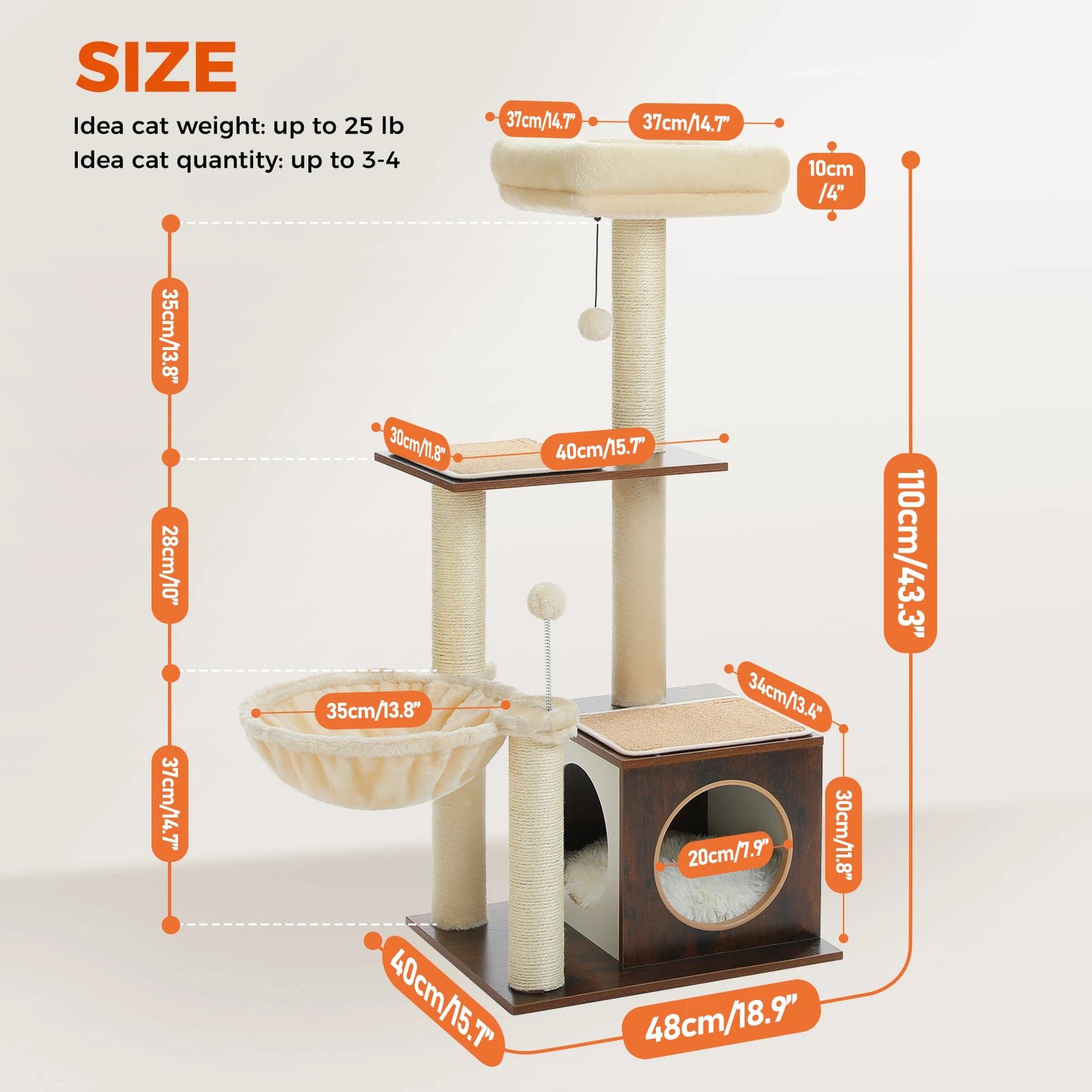 PAWZ Road Modern Cat Tree Indoor Multi Level Wood Tower