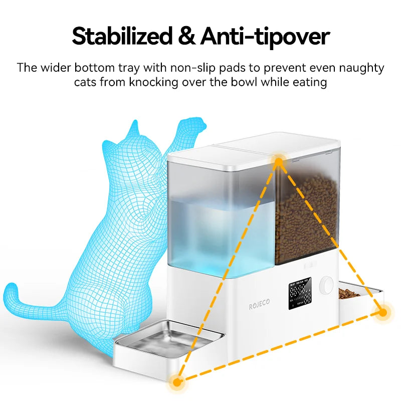 ROJECO 2In1 Automatic Pet Feeder Gravity Water Fountain For Cats