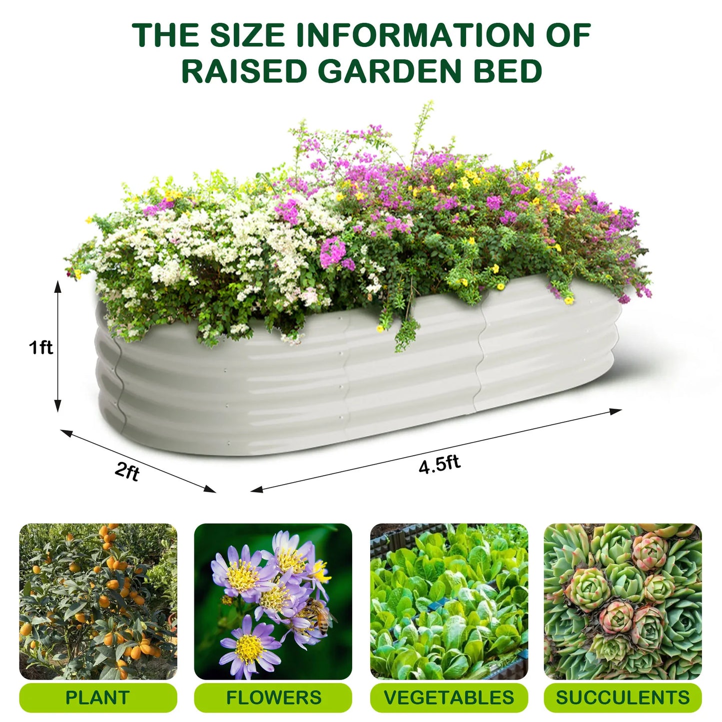 HiMISS 2 Pack Oval Galvanized Steel Raised Garden Planter Beds Open Base
