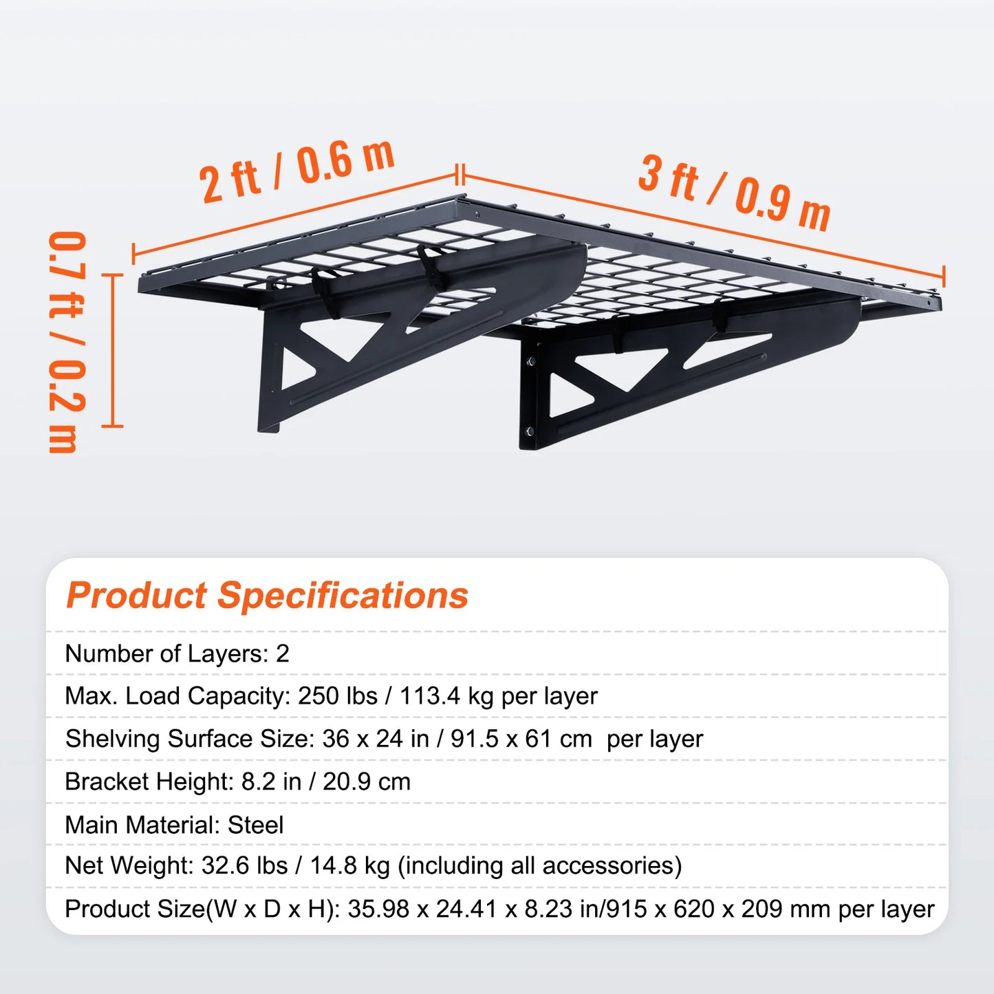 Garage Wall Mounted 2 Tier Rack Heavy Duty Tool Organizer