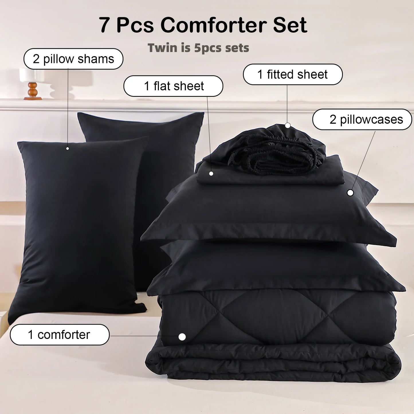 EasYum 7 Piece Bedding Set Comforter Sheets Pillowcases