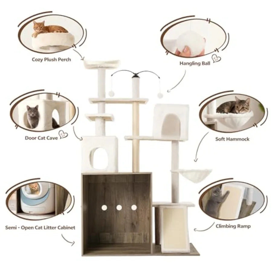 Cat Tree With Litter Box Enclosure And Scratching Posts