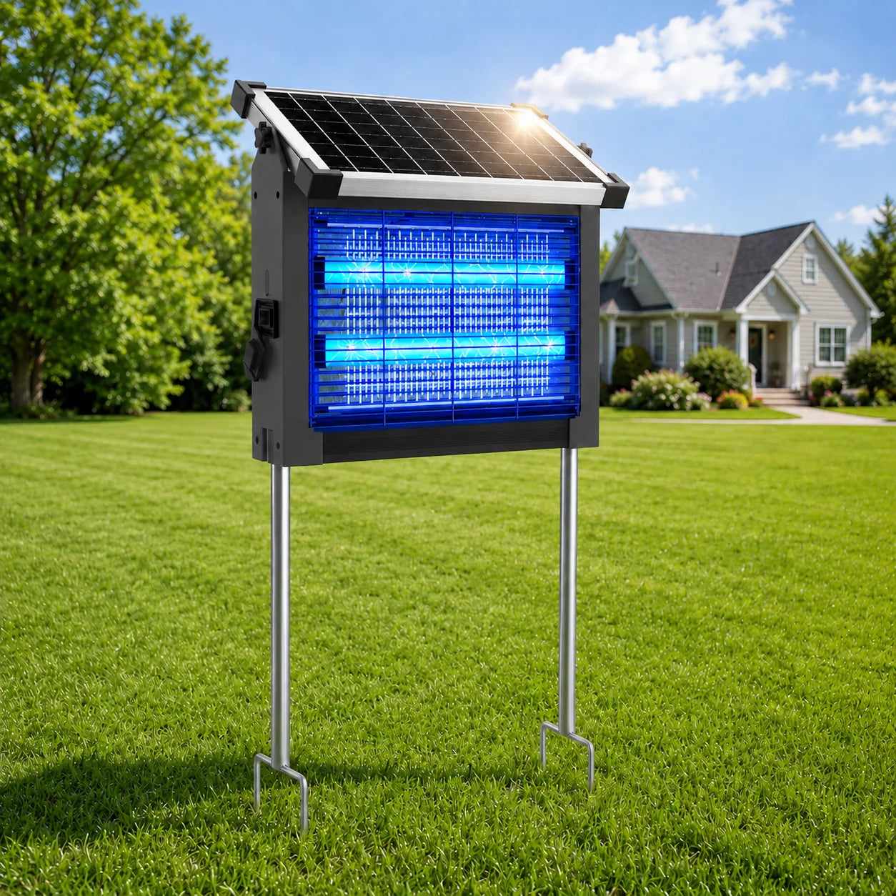 Solar Bug Zapper Outdoor 4500V Mosquito Zapper Panel Sensor