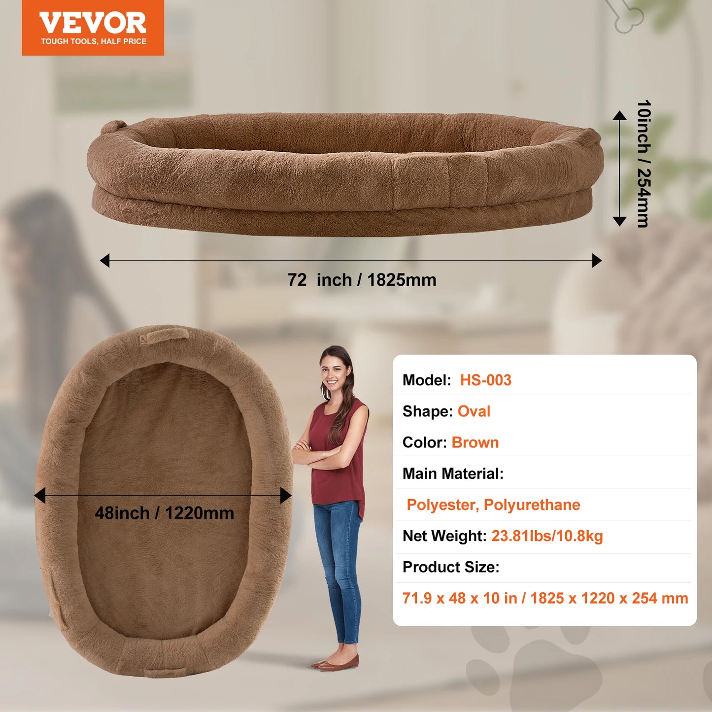 SucceBuy Human Dog Bed With Orthopedic Egg Foam And Washable Faux Fur Cover