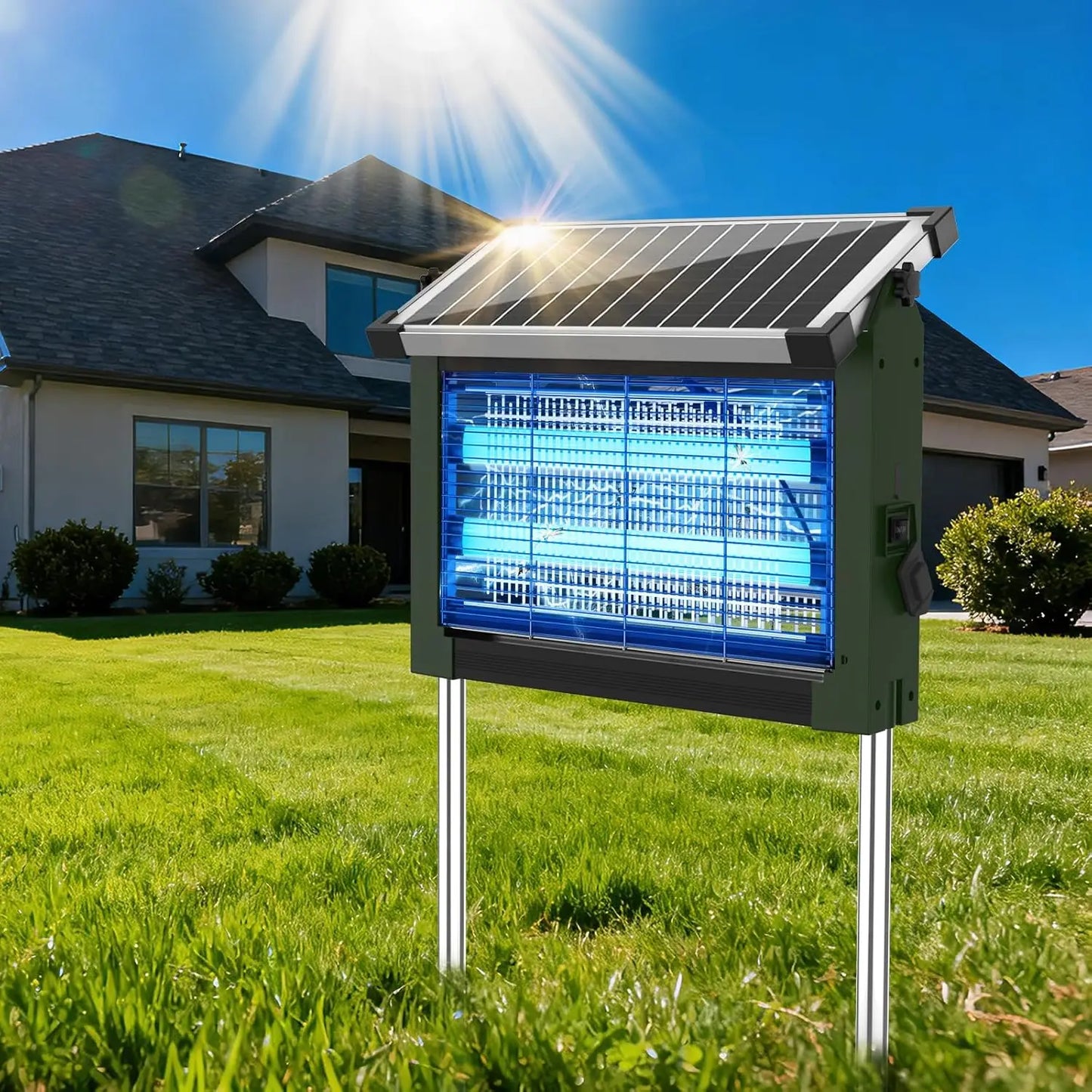 Solar Bug Zapper Outdoor 4500V Mosquito Zapper Panel Sensor