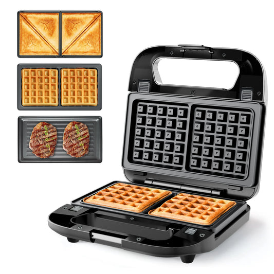 CACHOO 3 in 1 Sandwich and Waffle Maker 750W Plates