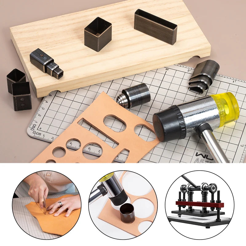 WUTA Sharp Hollow Punch Cutter Tool, Leather Punching Die Cutting Mold, Manual Leather Craft Tool Hole Puncher 26/39/52/55 Kit