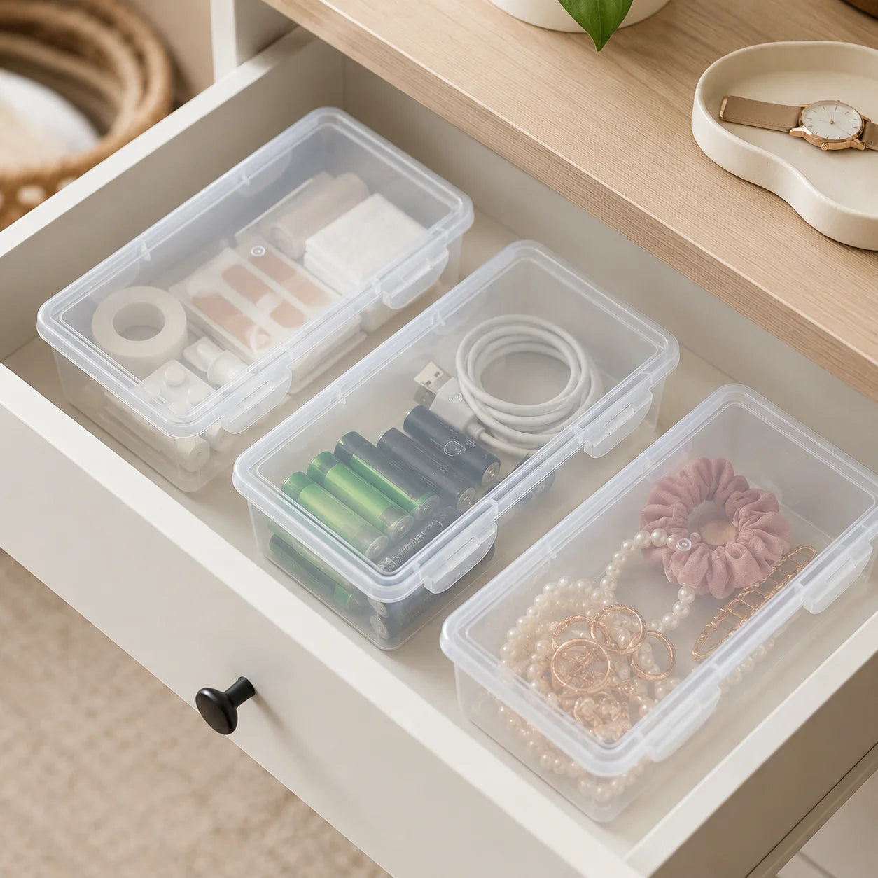 Clear Plastic Storage Boxes With Secure Lids Dust Proof Stackable