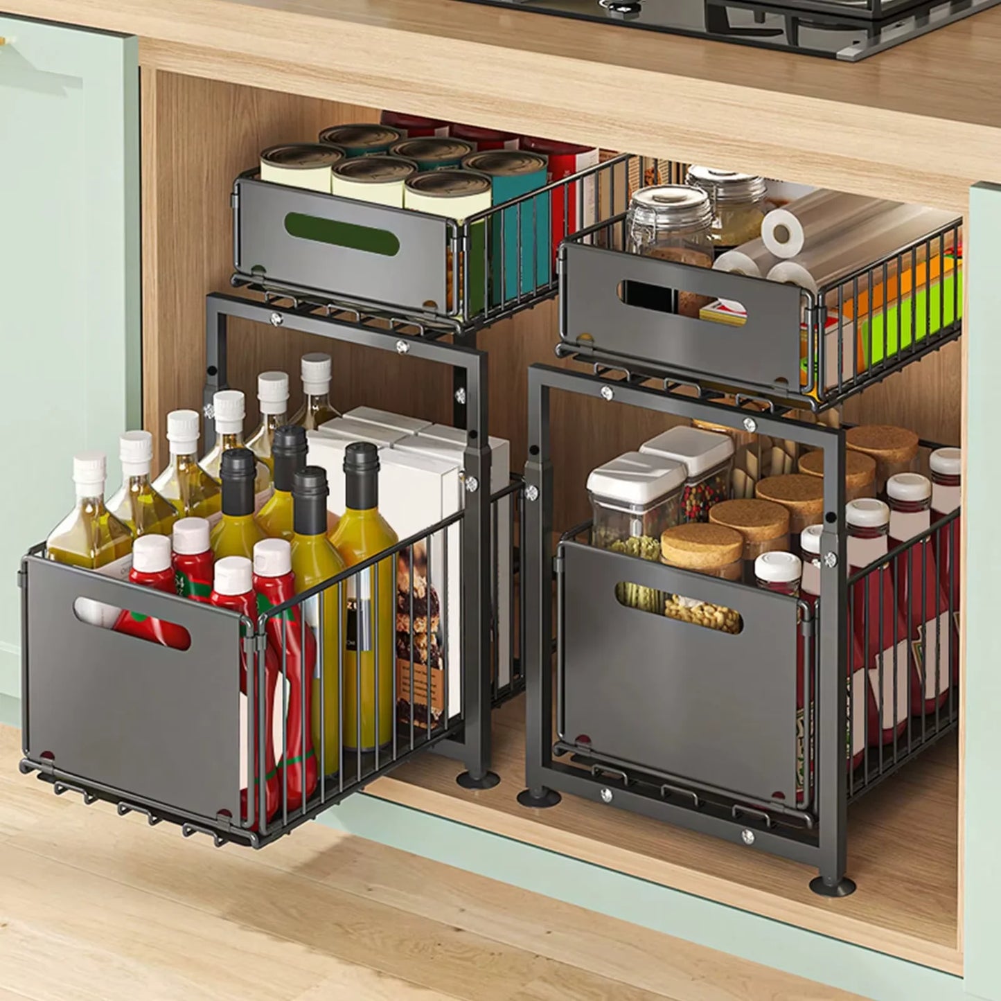 AEHOME Pull Out Under Sink Storage Rack 2 Tier Organizer