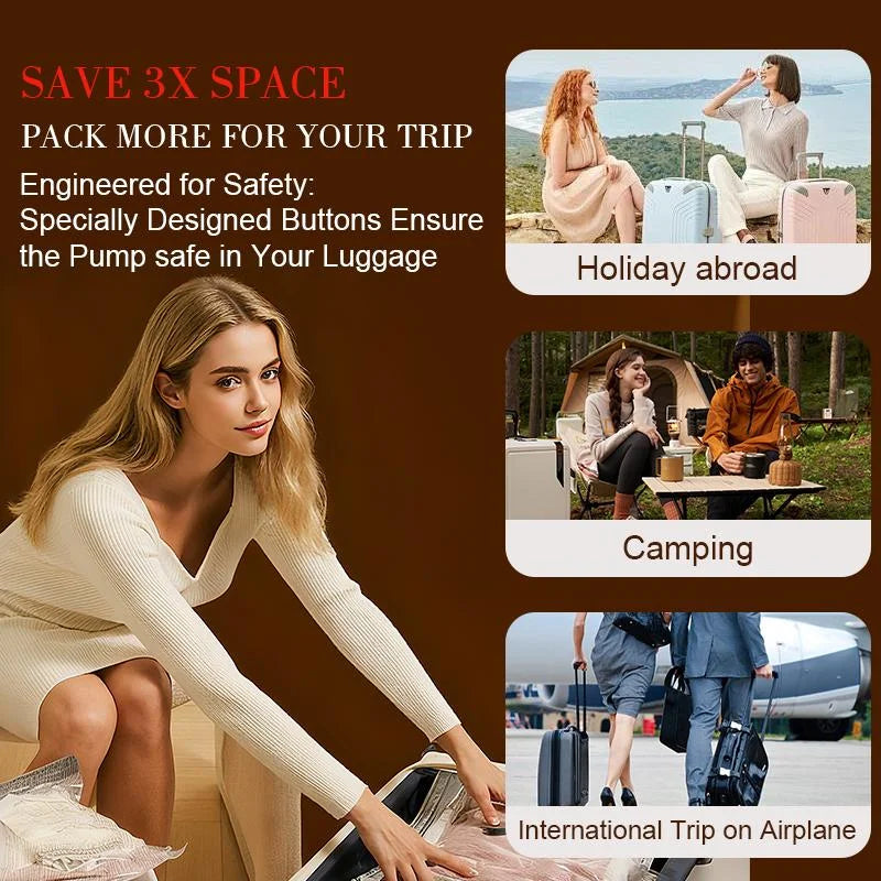 Vacuum Bags For Travel With Rechargeable Cordless Pump For Luggage