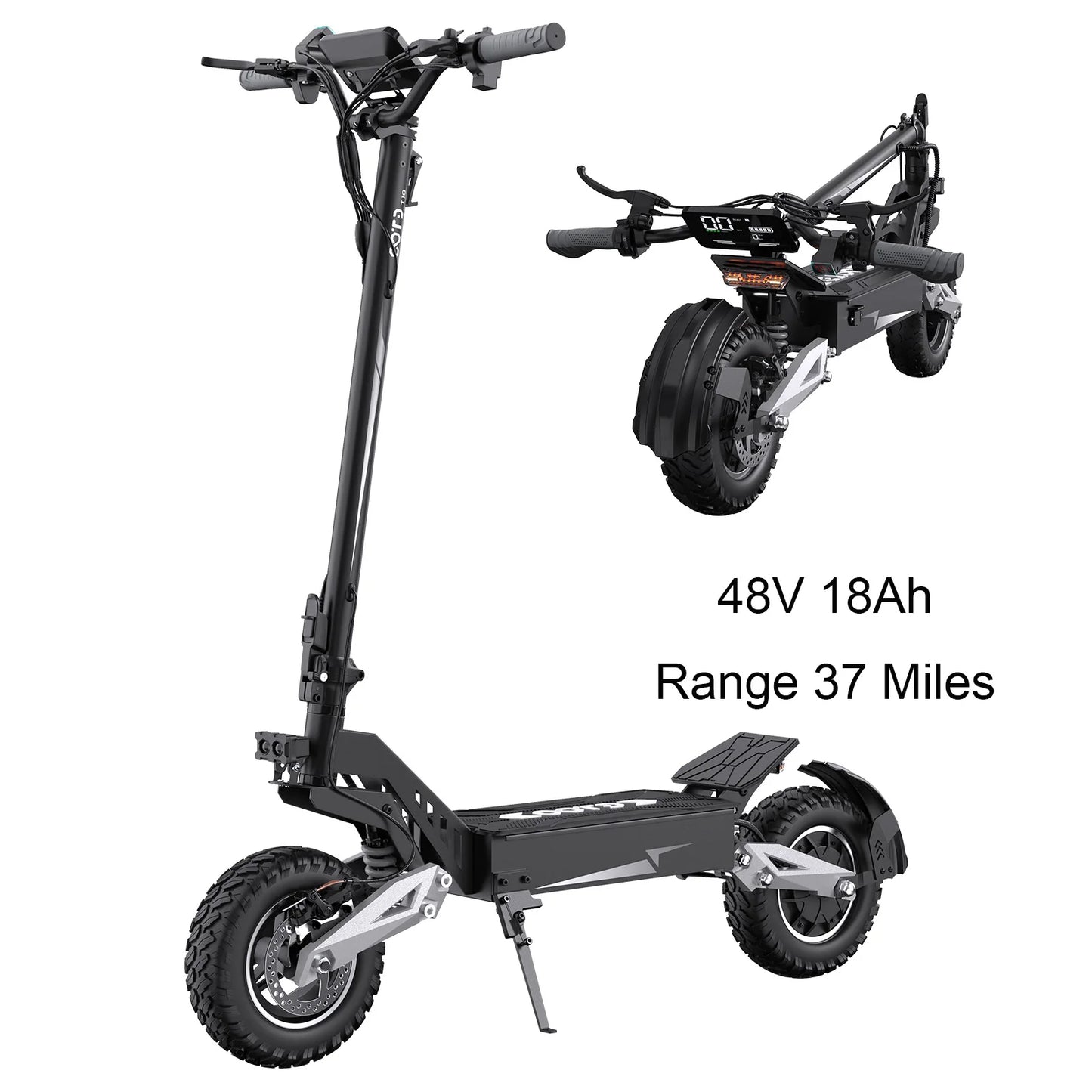 T10 900W Electric Scooter 48V Battery 28-37 Miles Range Off Road Tires Foldable