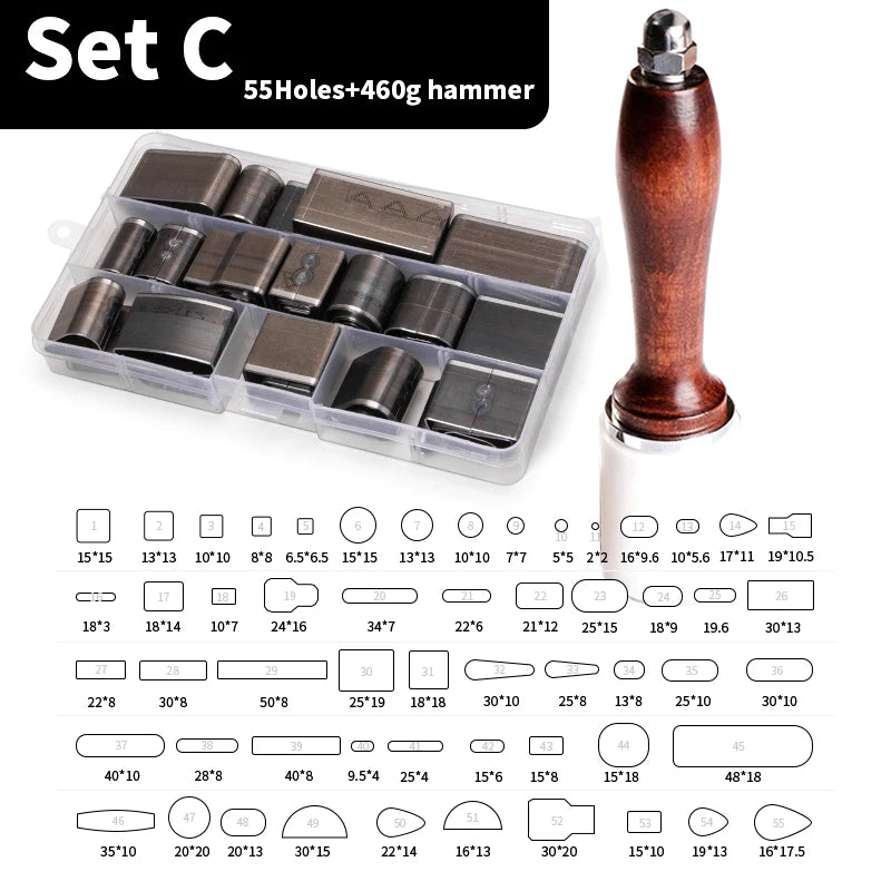WUTA Sharp Hollow Punch Cutter Tool, Leather Punching Die Cutting Mold, Manual Leather Craft Tool Hole Puncher 26/39/52/55 Kit