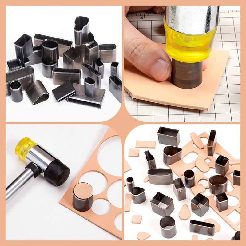 WUTA Sharp Hollow Punch Cutter Tool, Leather Punching Die Cutting Mold, Manual Leather Craft Tool Hole Puncher 26/39/52/55 Kit