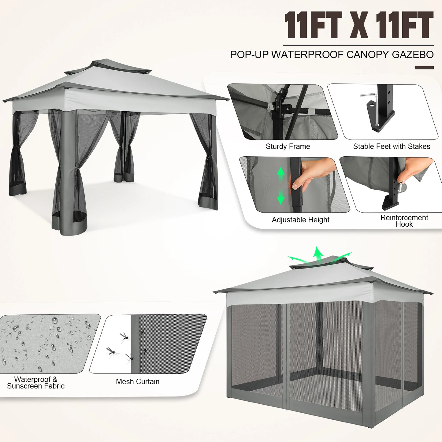 Tooluck Pop Up Gazebo With Mosquito Netting For Outdoor Use