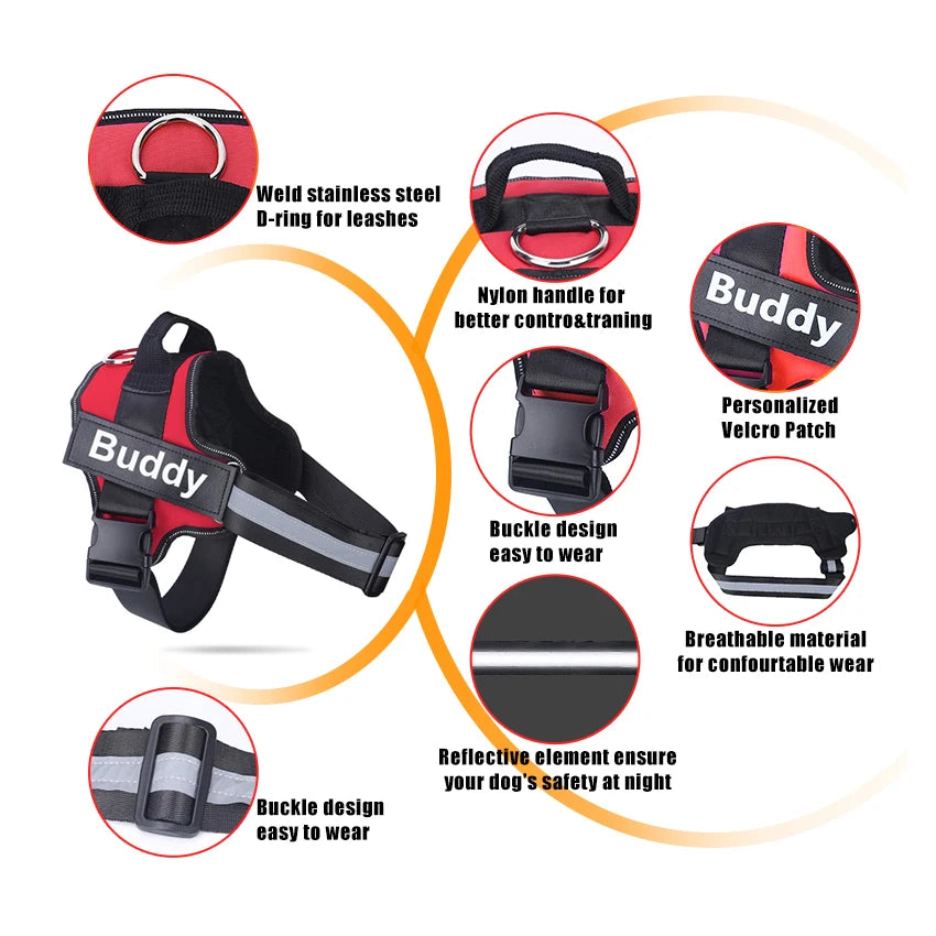 Bolux No Pull Reflective Breathable Adjustable Dog Harness Vest With ID Patch