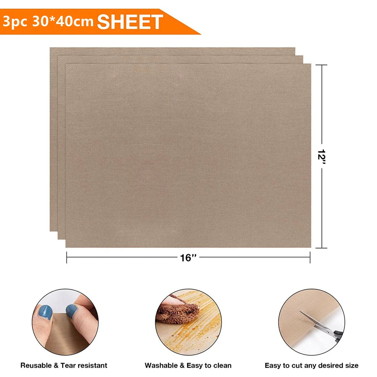 3 Piece Reusable Heat Resistant Baking Mats Set Nonstick Pads