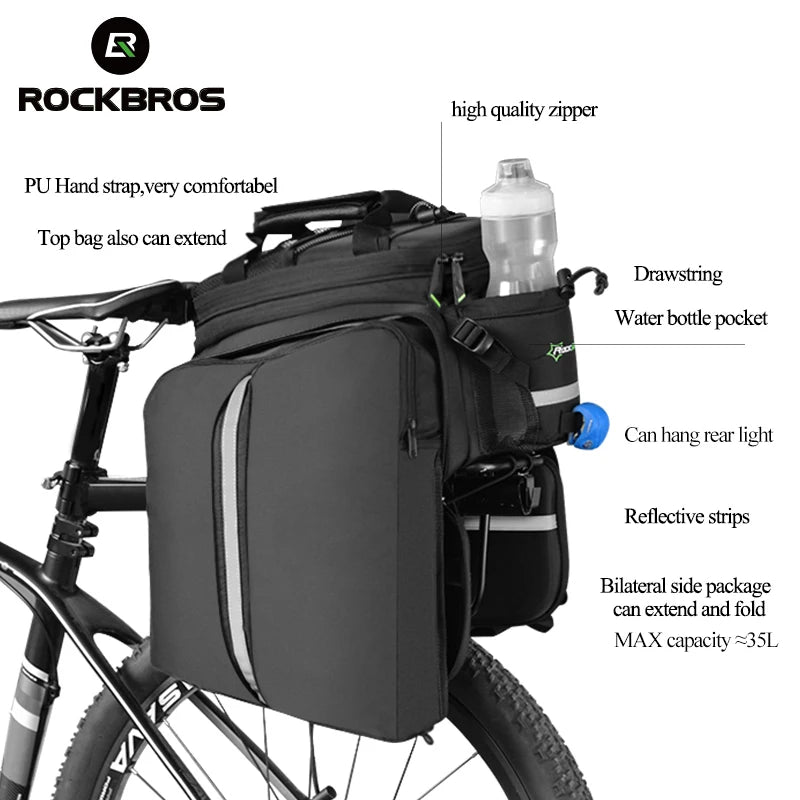 ROCKBROS 3 In 1 Bicycle Pannier Rack Bag Waterproof 35L