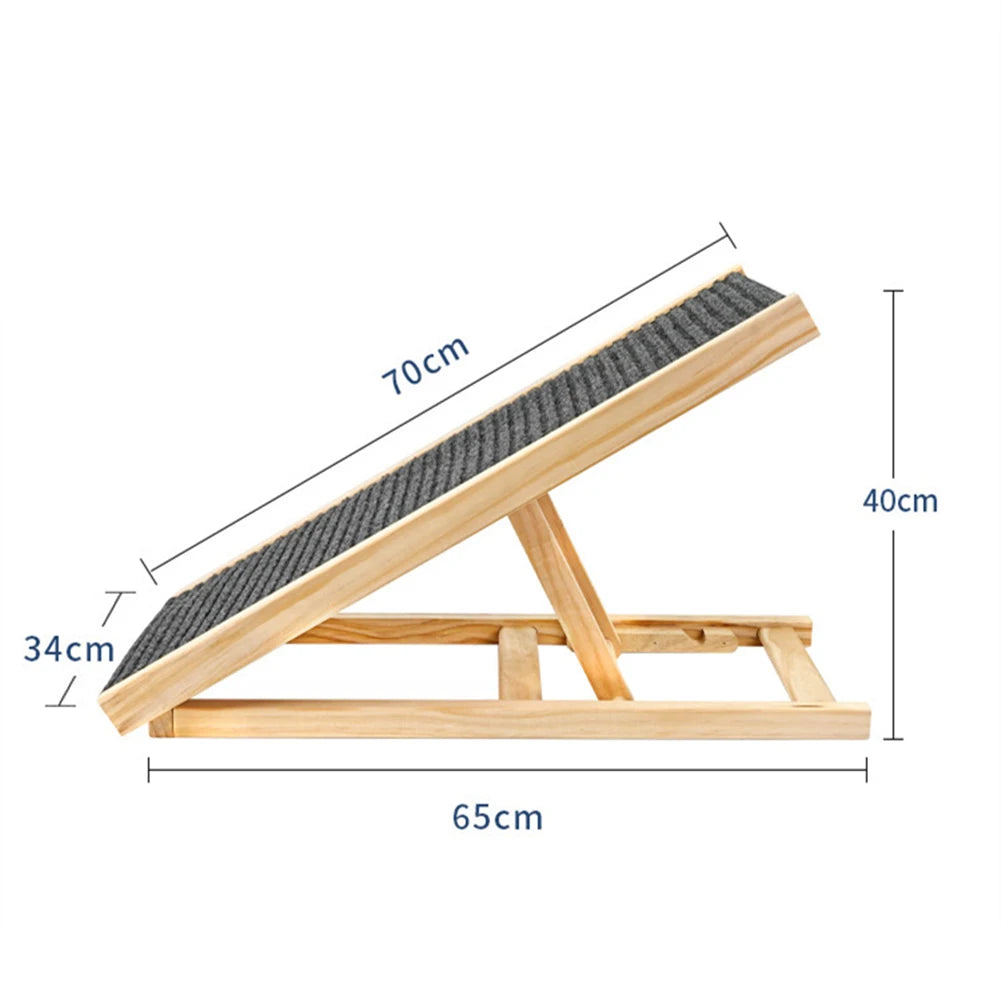 TWISTER.CK Pet Dog Ramp Ladder Natural Pine Wood Folding Antiskid