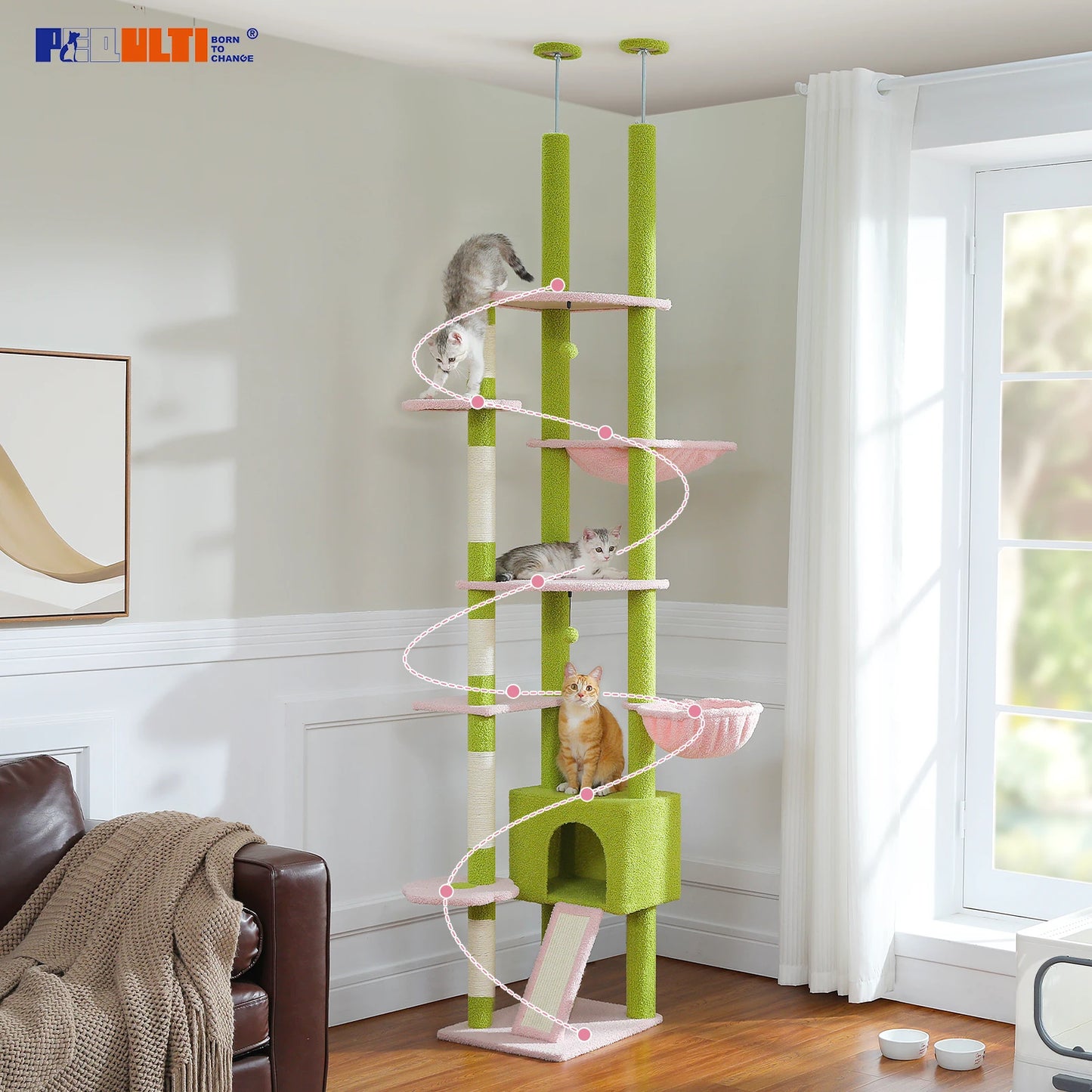 PETEPELACN Cactus Cat Tree Floor to Ceiling Cat Tower Adjustable