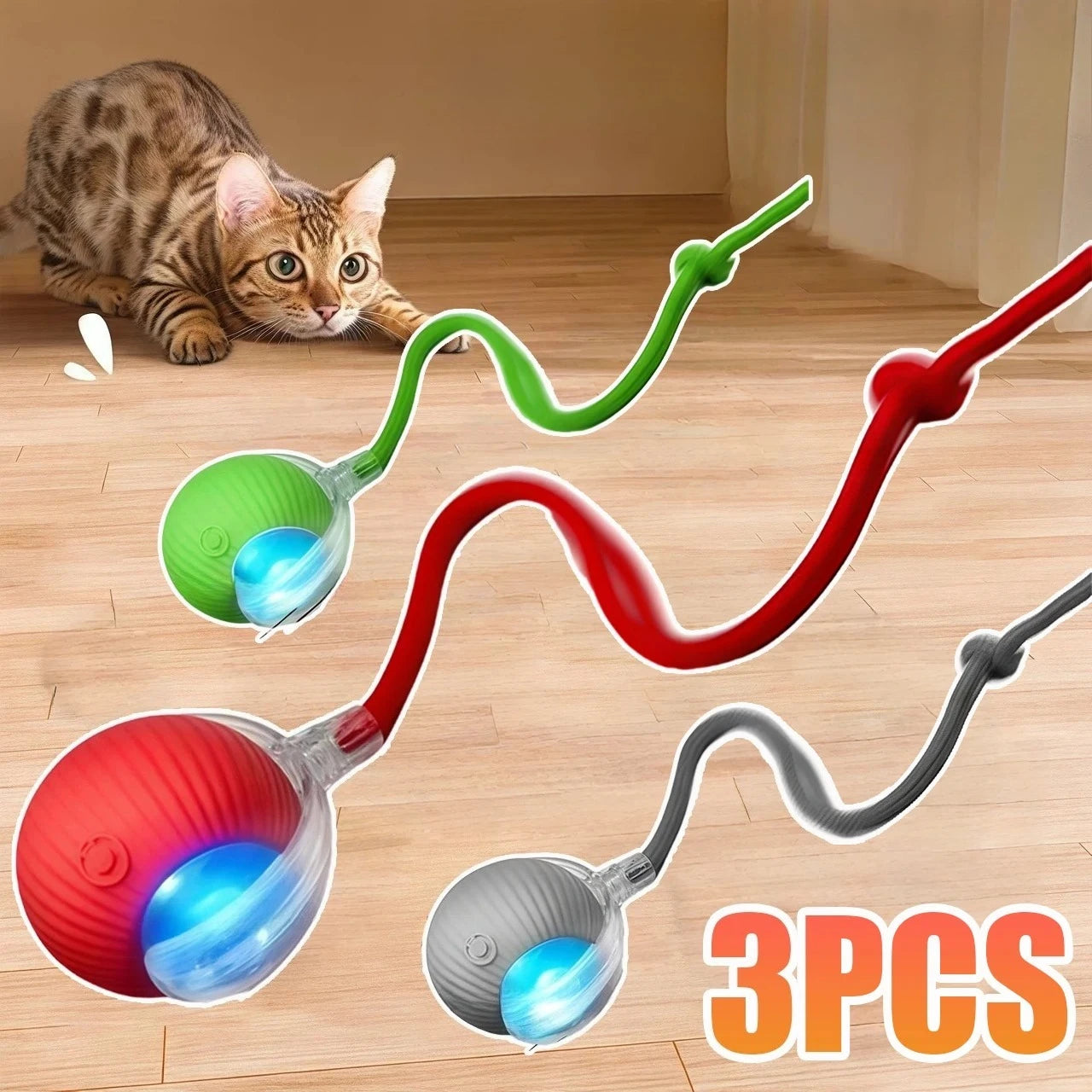 Cat Interactive Ball Toy Automatic Rolling Ball Faux Tail Rechargeable