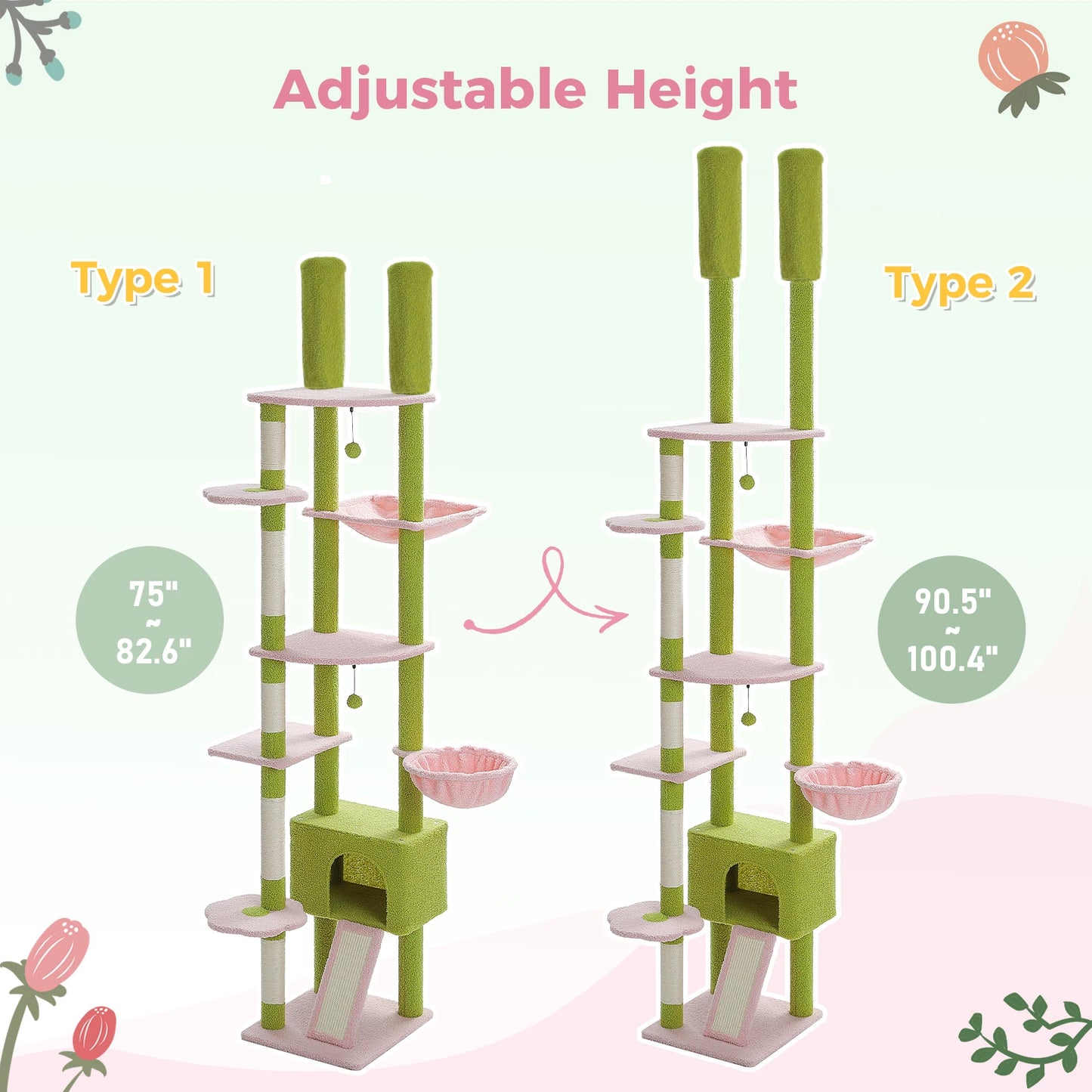 PETEPELACN Cactus Cat Tree Floor to Ceiling Cat Tower Adjustable