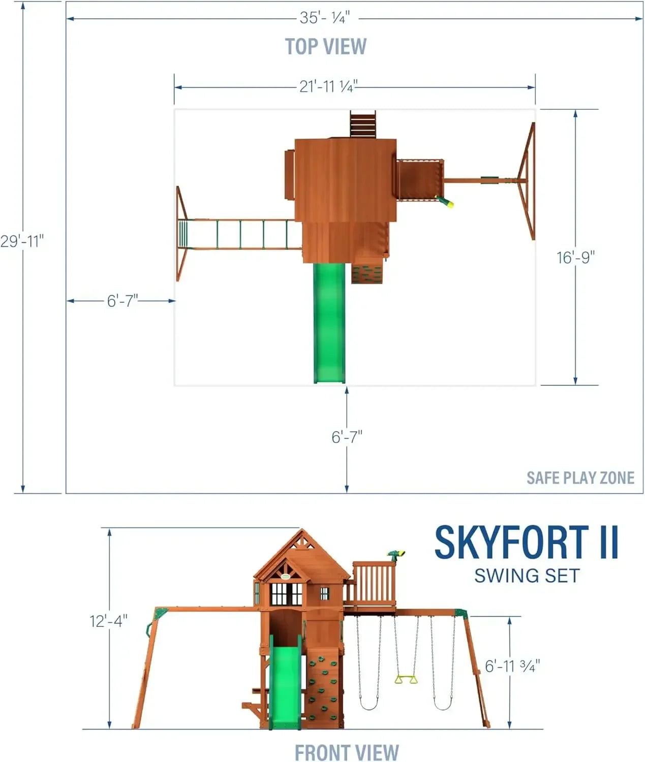 Cedar Wood Swing Set With Wave Slide And Raised Clubhouse