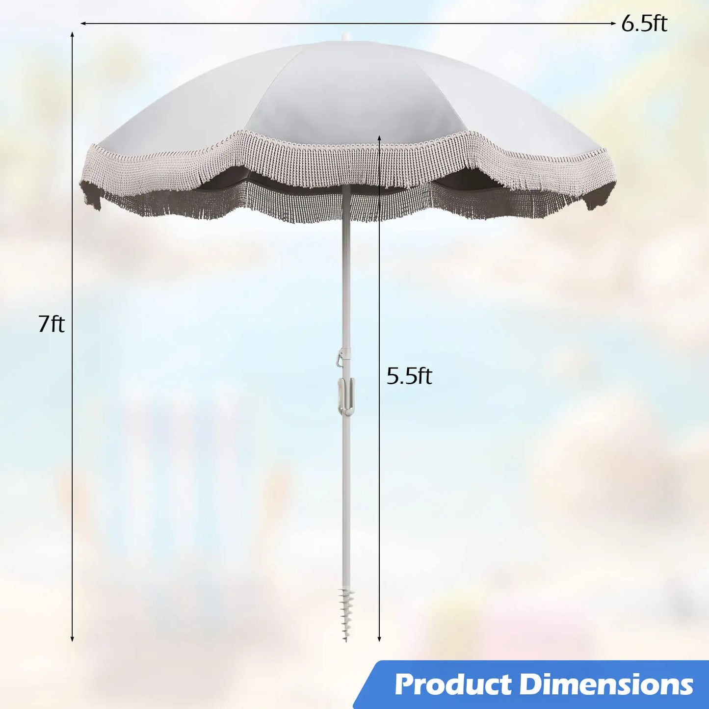 HOMASIS Fringe Patio Umbrella With Bag Push Button Tilt Garden