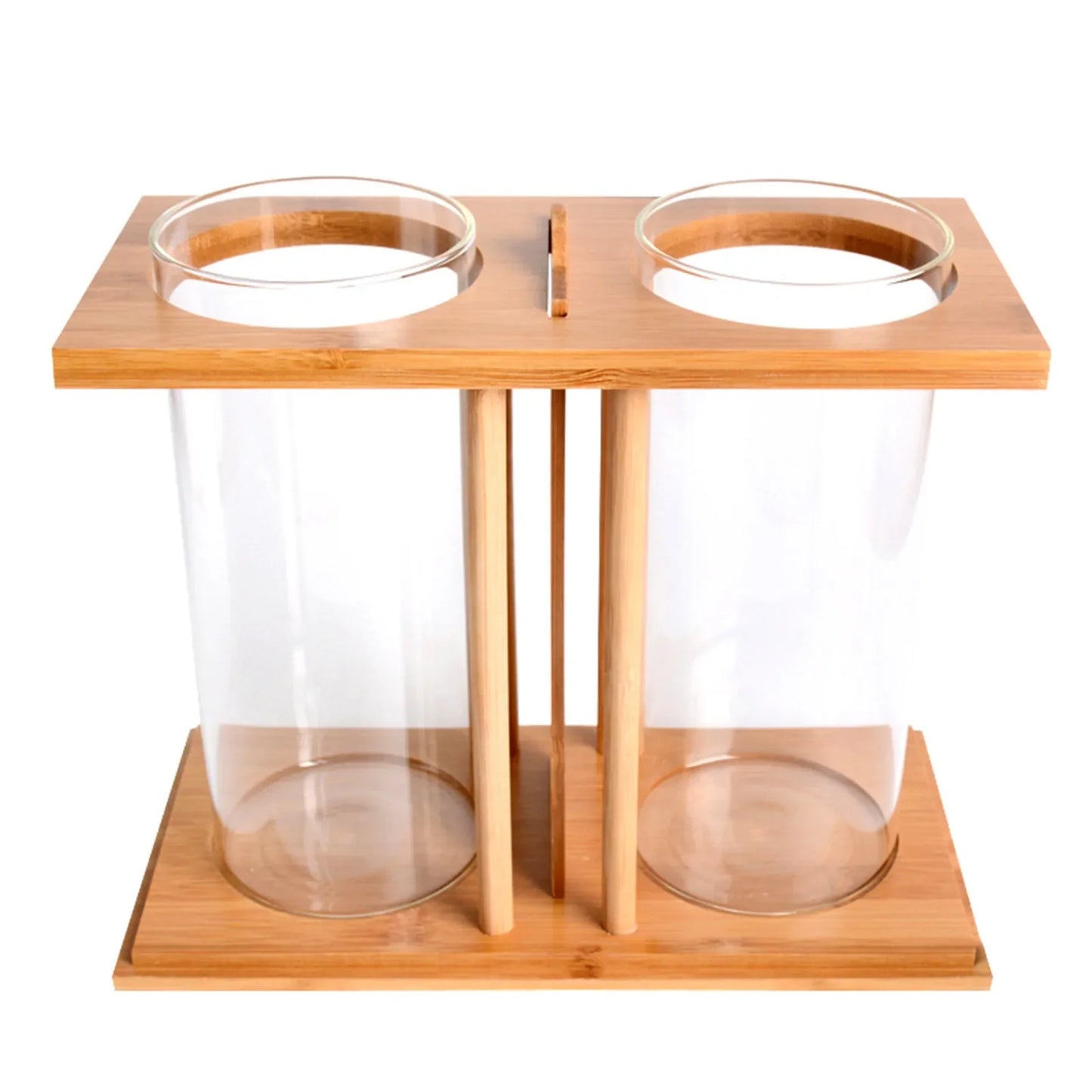 Eco Bamboo Wood Glass Mini Fish Tank Dual Desktop Aquarium