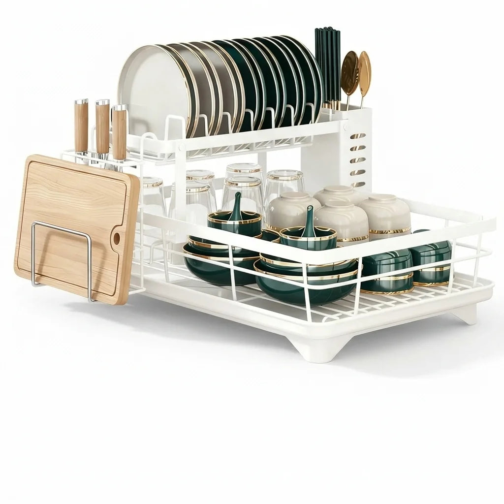 AEHOME 2 Tier Expandable Dish Drying Rack Drainboard Knife Holder