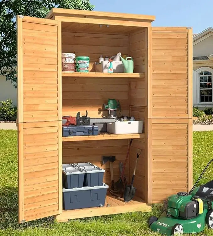 Outdoor Storage Cabinet With 3 Shelves Waterproof Roof Double Locking Doors