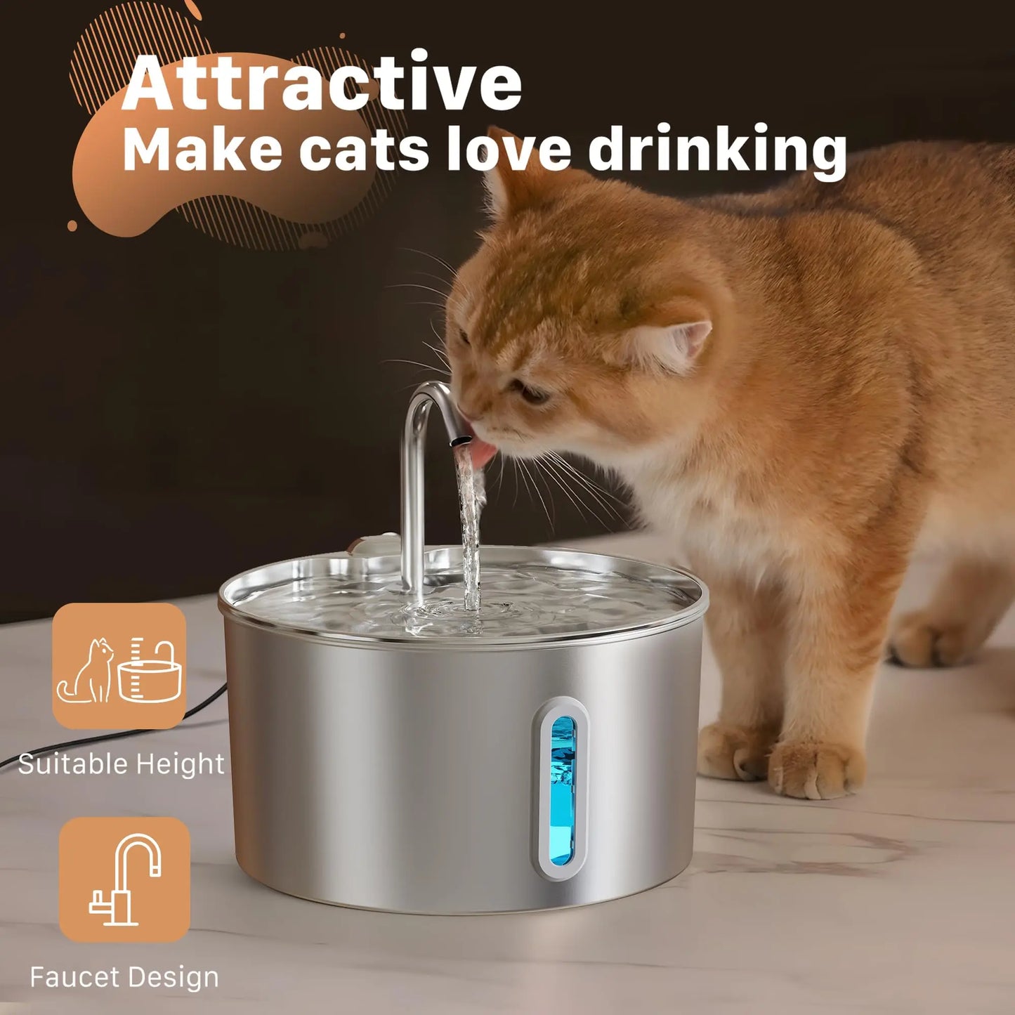 Weomg Stainless Steel Cat Drinking Fountain For Multiple Pets