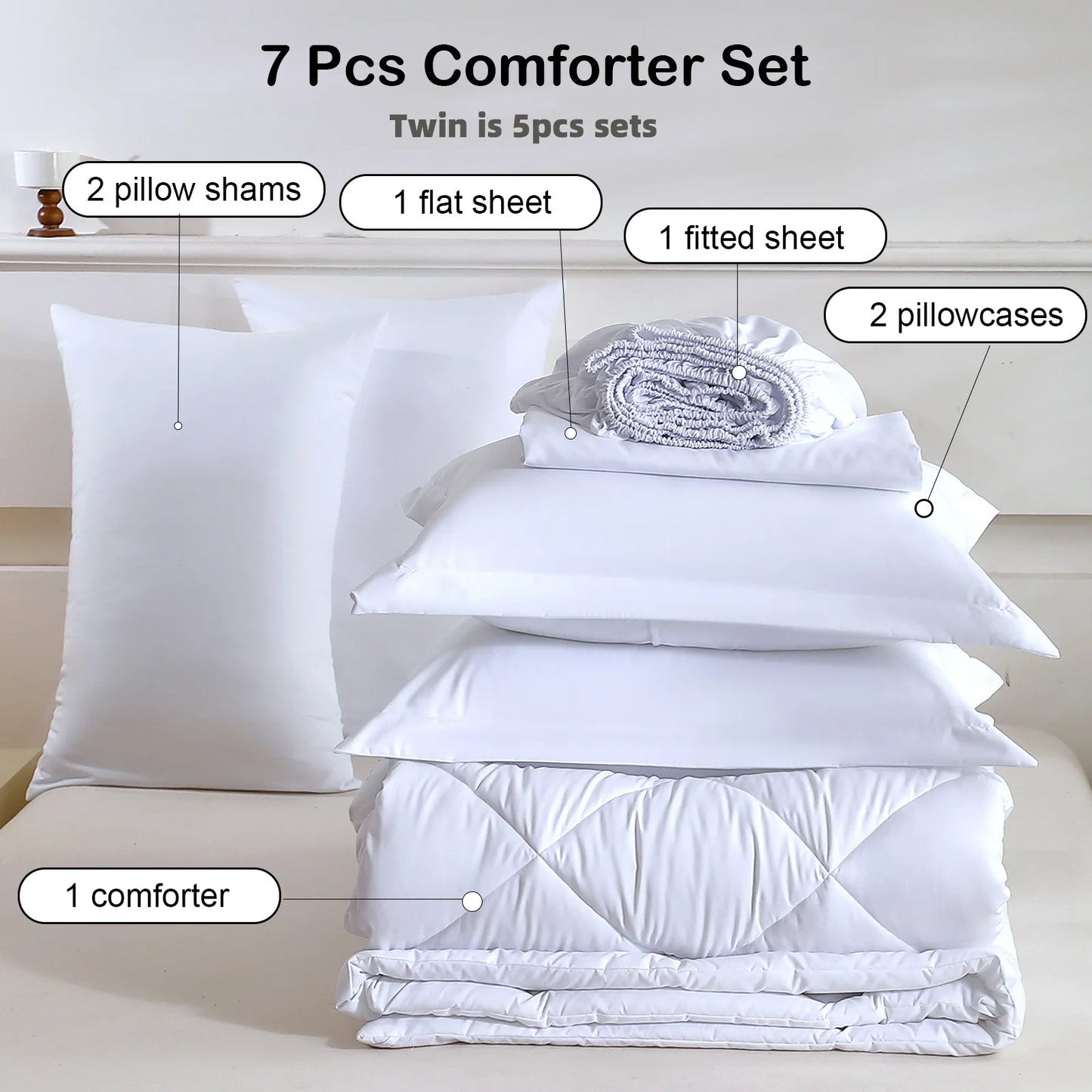 EasYum 7 Piece Bedding Set Comforter Sheets Pillowcases