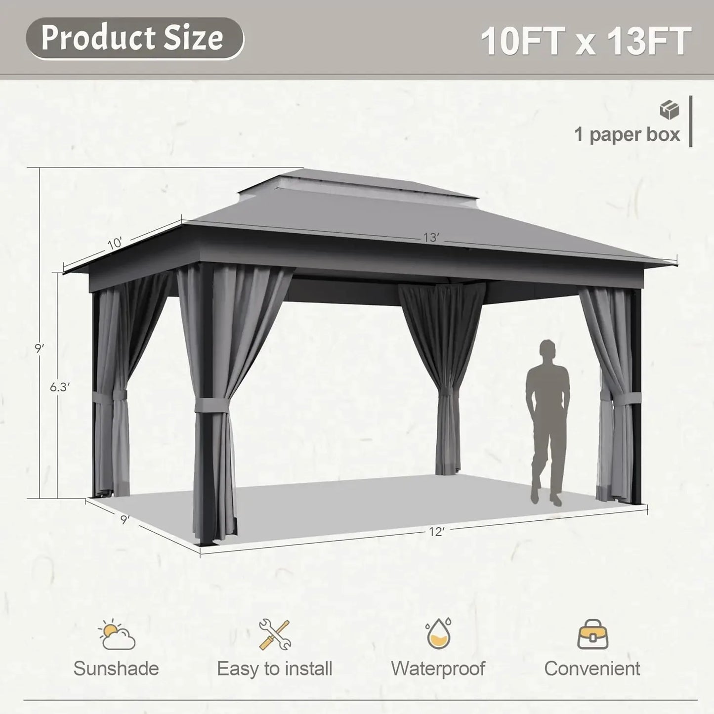 Outdoor Gazebo Canopy With Heavy Duty Frame And Mosquito Net