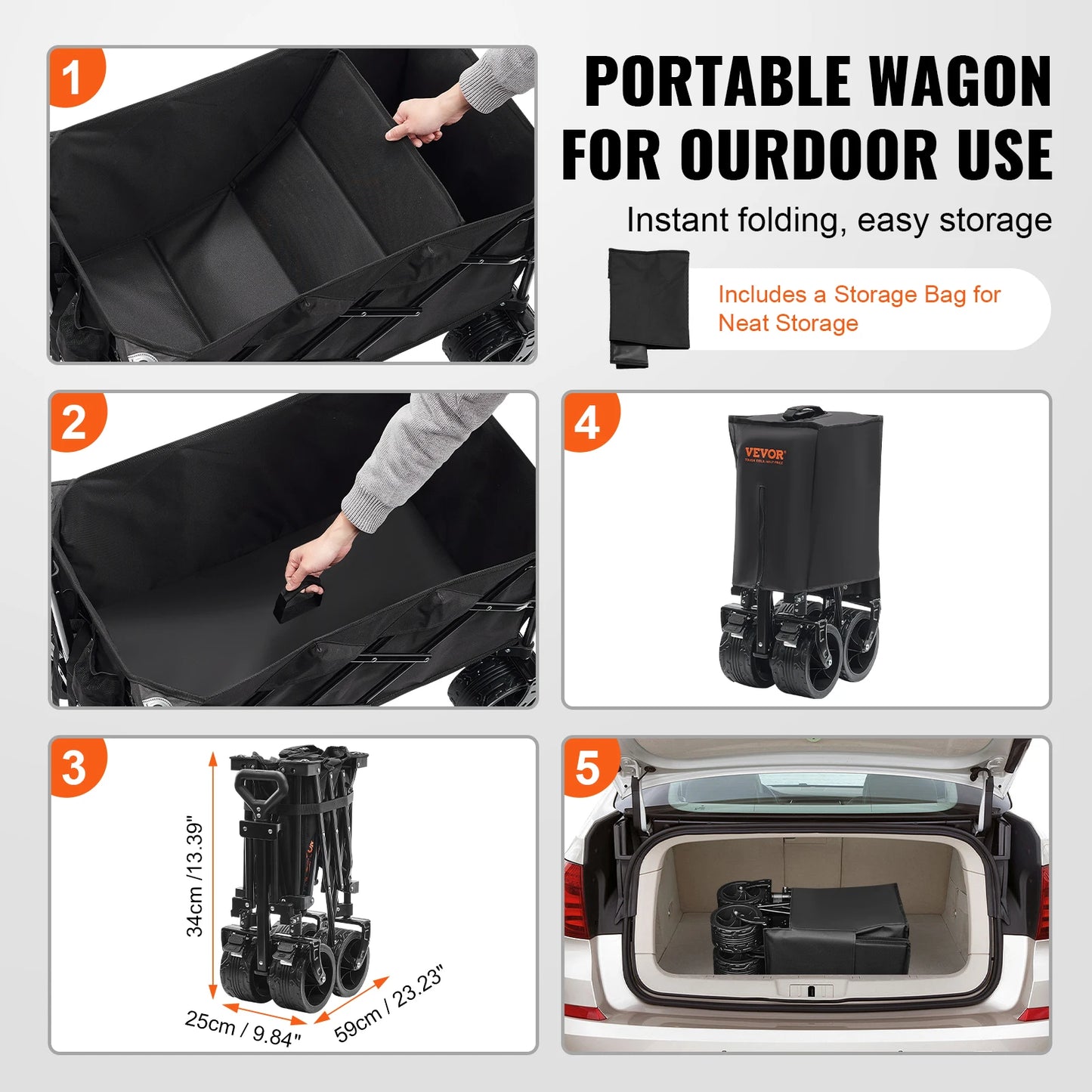 SucceBuy Collapsible Folding Wagon With All Terrain Wheels Drink Holders