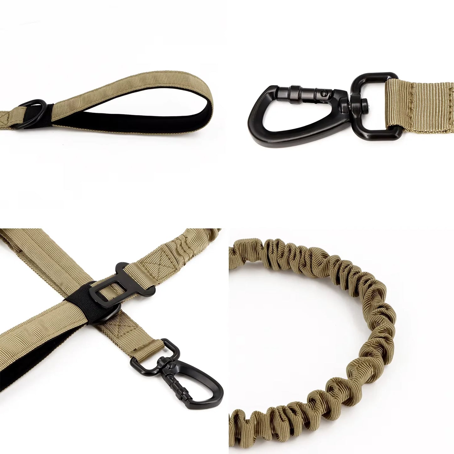 Tactical Dog Leash Adjustable Elastic Rope With Dual Control Handles