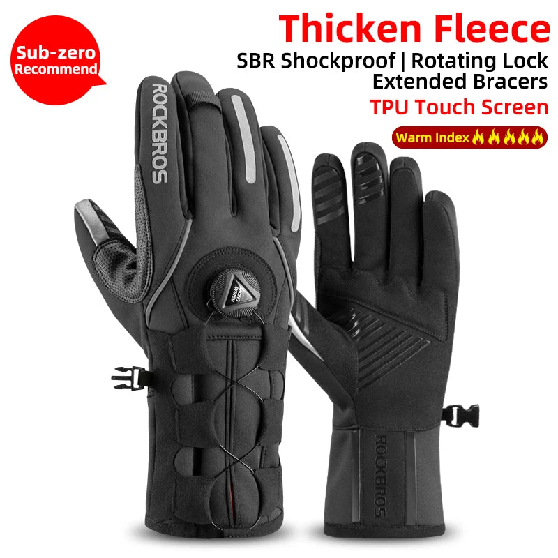 ROCKBROS Winter Waterproof Thermal Fleece Gloves For Ski Snowboarding