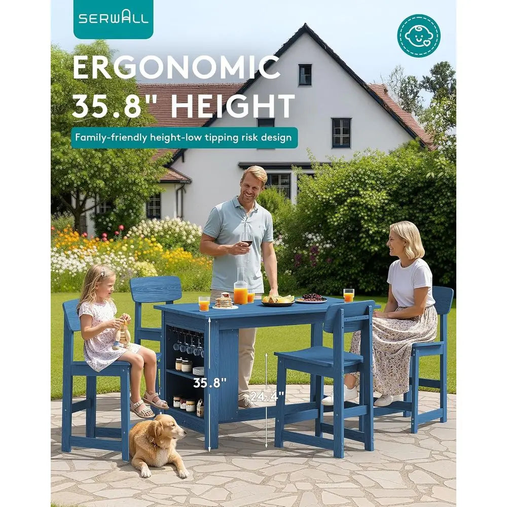 Weather-Resistant HDPE Outdoor Dining Table With Storage And Wine Rack