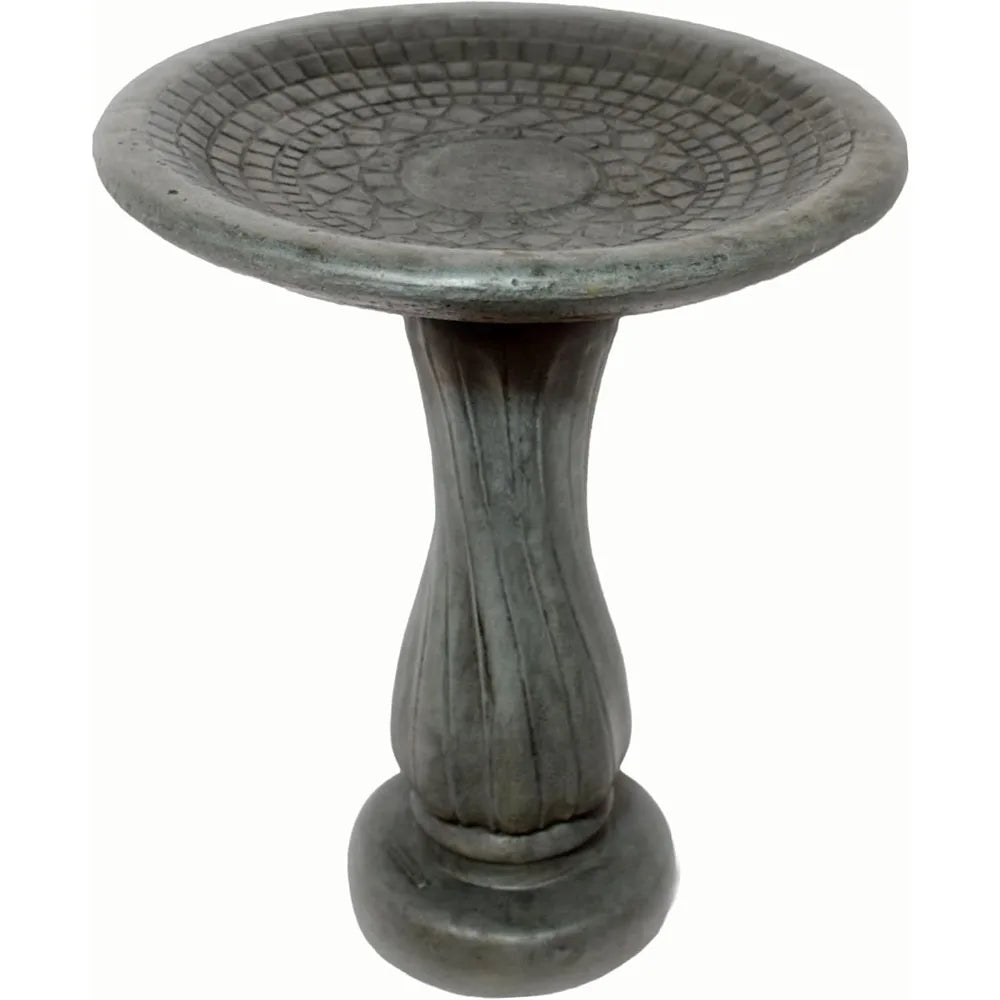 Spiral Birdbath Two Piece Outdoor Stone Garden Decor